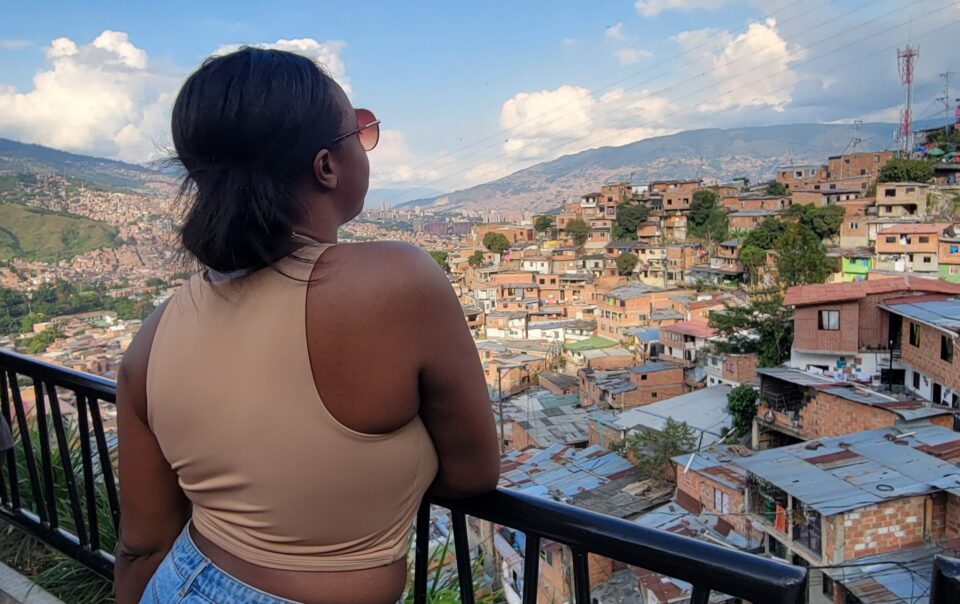 Simone Cheri at an overlook in Comuna 13