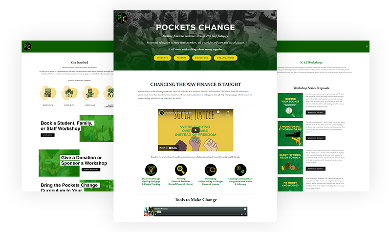 Client website pages preview - Pockets Change