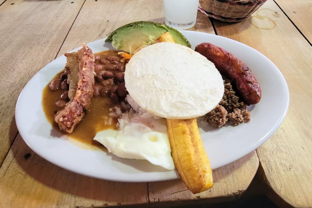 A plate of bandeja paisa - the traditional dish of Colombia